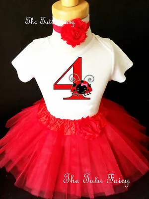 $22.99 • Buy Ladybug Red Birthday Outfit 1st 2 3 4 5 6 7th Girl Tutu Headband Shirt 