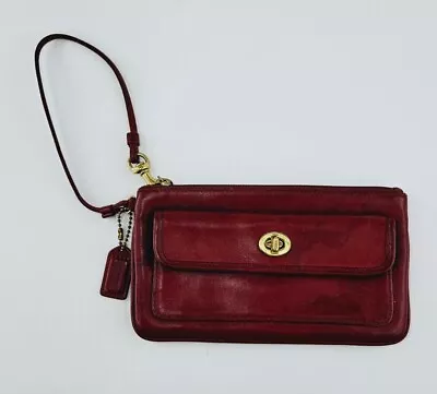 Vintage Red Coach Turn Lock Wristlet Wallet 4 ×7  Gold Hardware  • $33