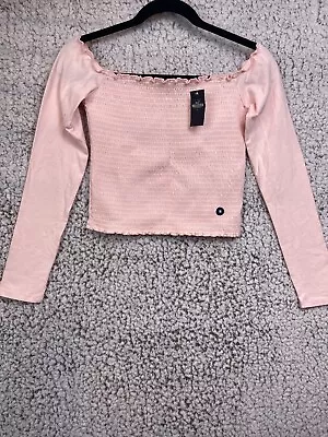 $26.56 • Buy Hollister Light Pink Cropped Elastic Top Cold Shoulder Long Sleeve Size M
