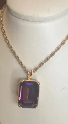 VINTAGE ESTATE SIGNED MONET PURPLE AMETHYST HEART NECKLACE GOLD PLATED 1980s • $25