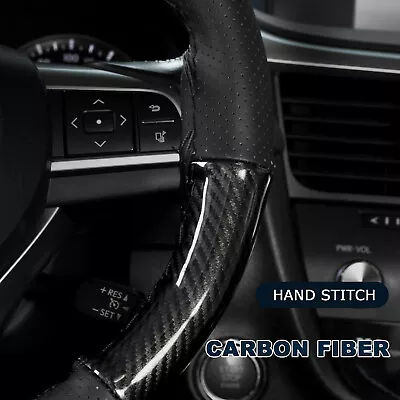 Black 15'' Carbon Fiber Car Steering Wheel Cover Leather DIY Sewing Interiors & • $12.59