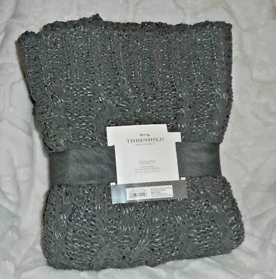 Threshold Dark Grey Gray Glitter Cable Knit Throw Blanket 50  X 60  New • £19.45