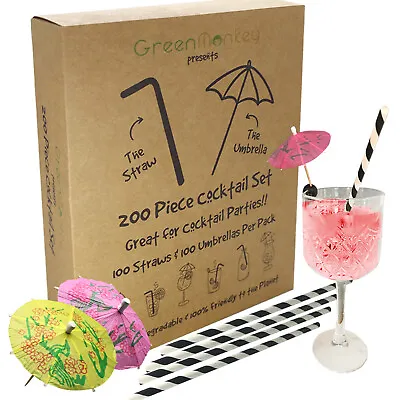 £12.99 • Buy 200 Piece Eco Friendly Party Drinking Cocktail Umbrella Picks & Paper Straws  