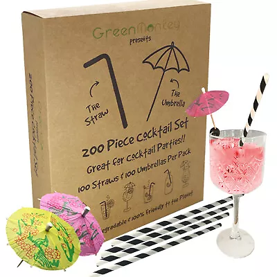 £12.99 • Buy 200 Piece Eco Friendly Party Drinking Cocktail Umbrella Picks & Paper Straws  