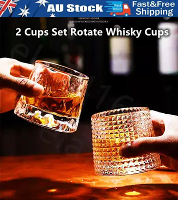 2pcs 160ml Rotate Spin Whiskey Glass Cup Vodka Shot Wine Whisky Tumbler Glasses • $17.99