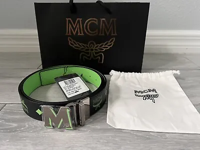 Authentic Reversible Adjustable Black Green MCM Belt With Silver Buckle One Size • $159.99