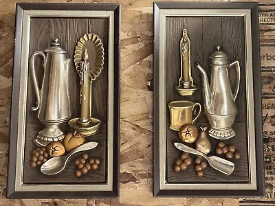 Retro Art Candle Teapot Fruit Set Of Two (2) Pictures Faux Metal • £9.97
