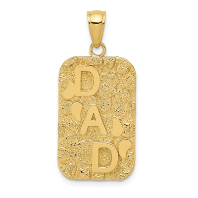 $292.99 • Buy 14k Yellow Gold Dad Word On Nugget Style Dog Tag Charm Pendant