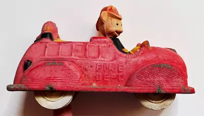 Mickey Mouse & Donald Duck Fire Truck 7   1930s Red Rubber Sun Walt Disney • $19.95