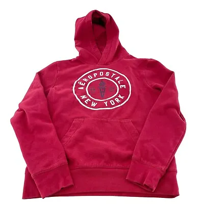 Aeropostale Sweater Adult Medium Red Solid Spellout NY Pullover Hoodie 24762 • $11.48