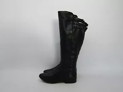 BCBG Maxazria Women Sz 7.5 M Black Leather Buckle Zip Knee High Fashion Boots • $45.58