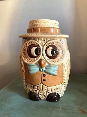Vintage Retro Owl Cookie Jar Ceramic 9 1/2” Tall Side Eye Adorable Quality • $28.99