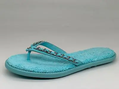 CHANEL 21S Leather Chain Terry Flip Flop Thong Flat Sandals Shoes Blue $775 • £514.54