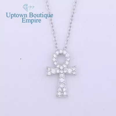 925 Sterling Silver Egyptian Ankh Cross Cubic Zirconia Pendant Necklace*025 • $18.99