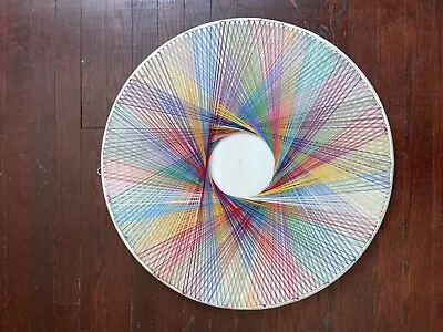 Vintage String Nail Art Spirograph RAINBOW Wall Hanging Picture Framed 24'' • $85