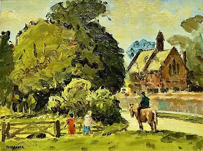 Keith Gardner RCA ”HORSE AND RIDER AND CHILDREN NEAR FRANKBY CHURCH” WIRRAL. OIL • £70