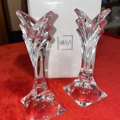 Pair Of Mikasa Crystal Tulip Style Taper Candle Holders Brand New NRFB! • $15