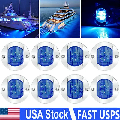 8Pcs Blue Round 3  Marine Boat LED Stern Transom Lights Cabin Deck Courtesy Lamp • $19.66