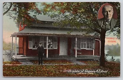 1911 Postcard Birth Place Of Thomas A Edison Milan Ohio OH Inset Photo • $4.75