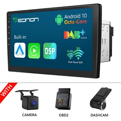 OBD+CAM+DVR+10.1  Car Radio GPS Android 10 Stereo Universal Double 2 DIN CarPlay • $218.43