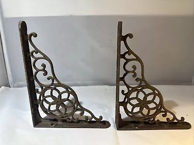 Vintage Ornate Rustic Cast Iron Antique Shelf Brackets • $24.99