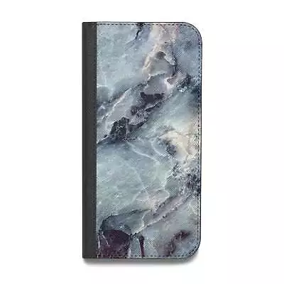 Faux Marble Blue Grey Vegan Leather Flip IPhone Case For IPhone 14 13 12 11 • £10
