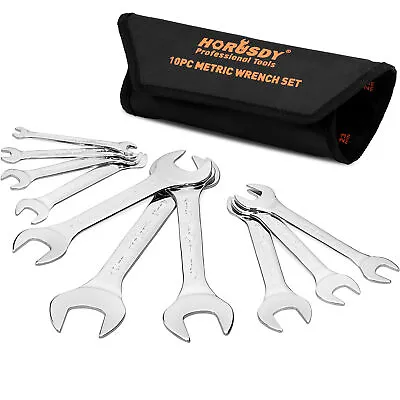 10PC Super-Thin Open End Wrench Set W Rolling Pouch Metric Slim Spanner 5.5-27mm • $24.99