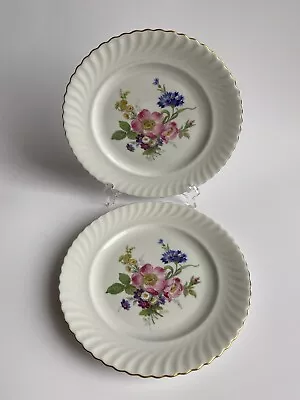 Vintage KAISER W. Germany Flower Bouquet Plates Set Of 2 Scalloped Gold Edges • $25