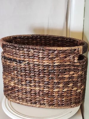 Heavy Handwoven Sea Grass Oval Magazine Basket With Handles • $42