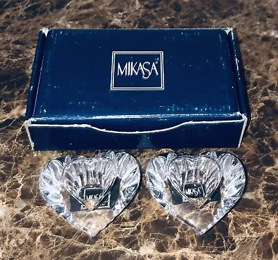 Mikasa Pair Heartfelt Heart Shaped Lead Crystal Taper Candle Stick Holders NEW • $23.99