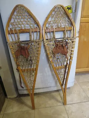 Vintage Wooden Snowshoes Size   42`` Long By  12  `` Wide  Nice   (3656 • $59.99