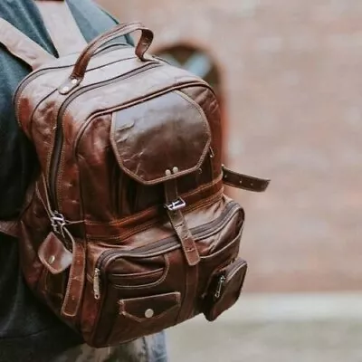 Backpack Leather Travel Men's Genuine New Sling Shoulder Rucksack Vintage Bag • $85.50