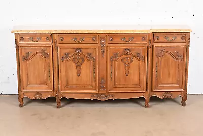 Antique Monumental French Provincial Louis XV Carved Walnut Marble Top Sideboard • $5995