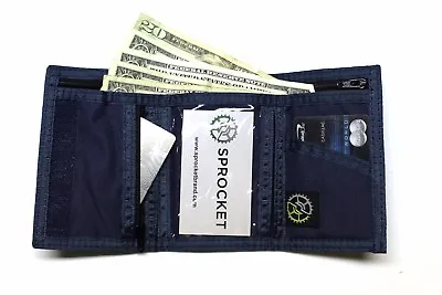 Nylon Trifold Wallet By Sprocket With Zip Coin Pocket - NAVY • $15.99