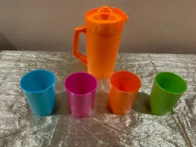 New Tupperware Play Set Of Kids Mini Colorful Tumblers And Push Button Pitcher • $25