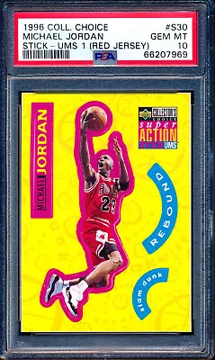 1996 Collector's Choice Stick-Ums 1 Michael Jordan PSA 10 Gem Mint #S30 HOF • $219.99