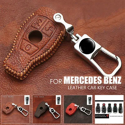 Retro Leather Car Key Fob Case Cover For Mercedes Benz B C S E-Class GLC GLK AMG • $19.80