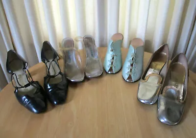 Vintage Womens Shoes - Lot Of 4 Pair Heels -1960s/1970s -Black Blue Clear Silver • $30