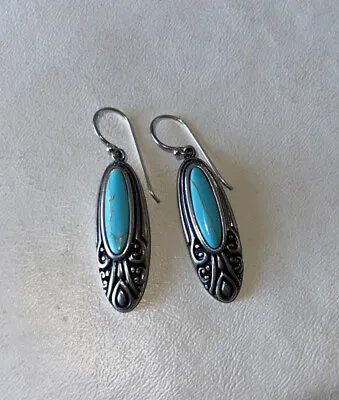 $17 • Buy Sterling Silver And Turquoise Dangle Earrings