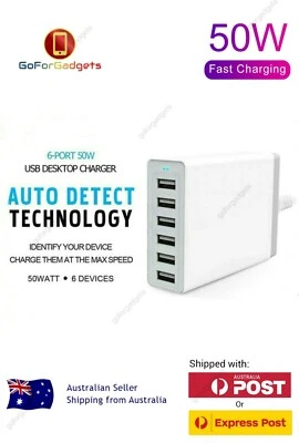 $34.99 • Buy 50W Multi 6 Port Fast Charging Station Charger USB Power Adapter 10A Wall Hub AU