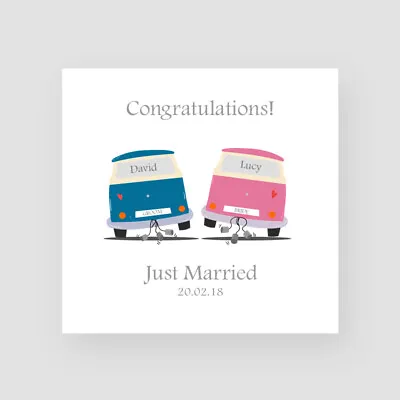 Personalised Handmade Wedding Day Card - Mr & Mrs Just Married Campervan • £3.85