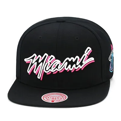 Mitchell & Ness Miami Heat Snapback Hat Cap  Neon Vice Lights  Black • $59