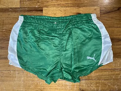 Puma Nylon Shorts 80’S Vintage D6 MEDIUM Running Sprinter Shiny Satin Retro VTG • $46.99