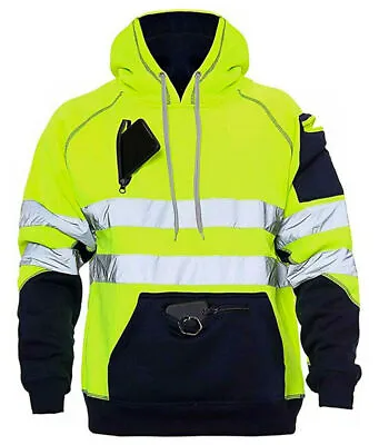 £20.96 • Buy Hi Viz Vis High Visibility Jacket Hoodie Work 3 Zip Hooded SweatShirt Fleece Top