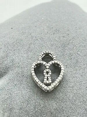 Alwand Vahan AV 10k White Gold Diamond Heart Lock Pendant 3/4” 1.3g • $89.99