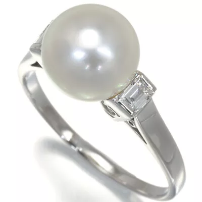 Auth MIKIMOTO Ring Akoya Pearl 9.3mm Diamond US8 900 Platinum • £786.24