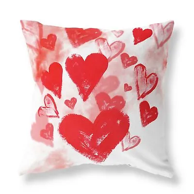 Abstract Red Hearts Love FILLED CUSHION Zip Designer White • £20.99