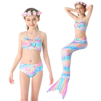 Girls Mermaid Tail Swimming Costume Swimmable Bikini Set Summer Swimsuit NEW • £13.32