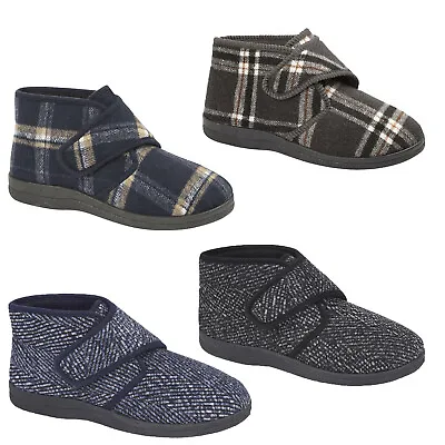 Mens Bootie Slippers Warm Fleece Lining Winter Ankle Touch Strap Boots Shoe Size • £14.16