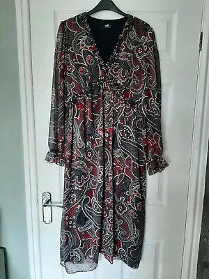 Wallis Red & Black Mix Paisley Patterned Dress Size 16 • £2.99